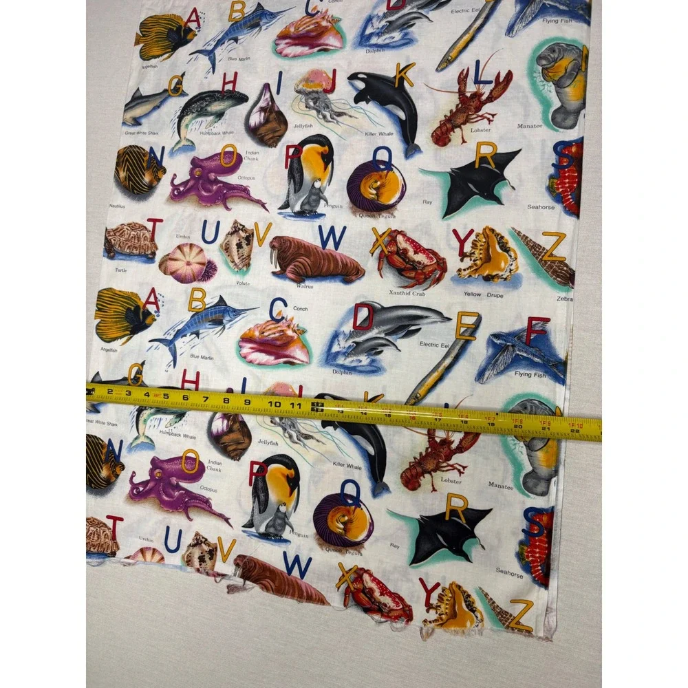 10 yds Sea Life Alphabet Marine Animal Cotton Fabric Nursery Decor